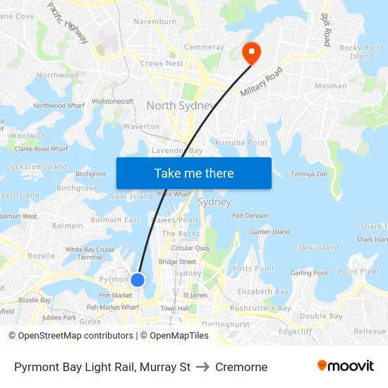 Pyrmont Bay Light Rail, Murray St to Cremorne map