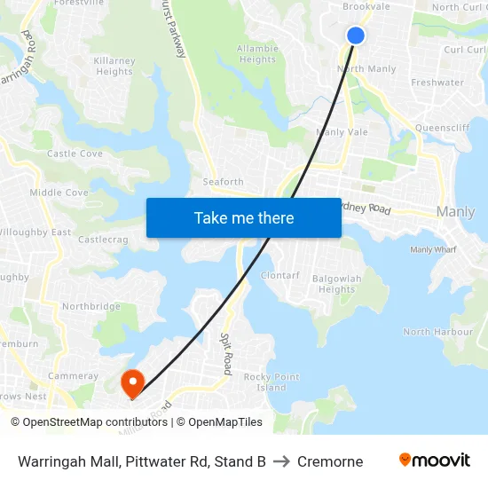 Warringah Mall, Pittwater Rd, Stand B to Cremorne map