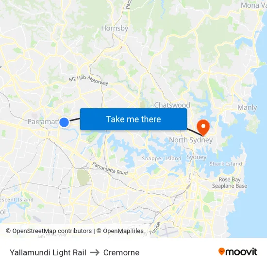Yallamundi Light Rail to Cremorne map