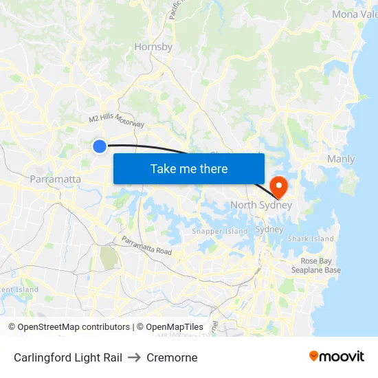 Carlingford Light Rail to Cremorne map