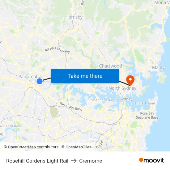 Rosehill Gardens Light Rail to Cremorne map