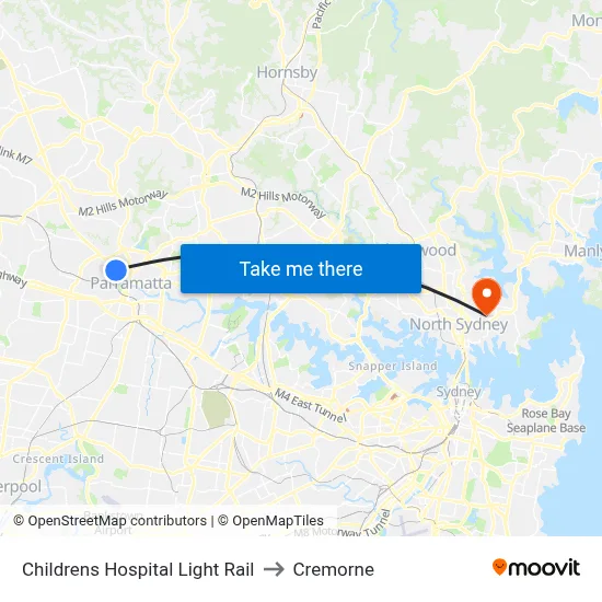 Childrens Hospital Light Rail to Cremorne map