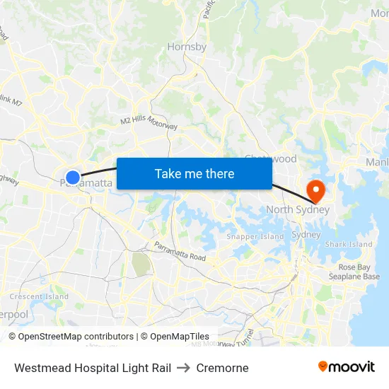 Westmead Hospital Light Rail to Cremorne map