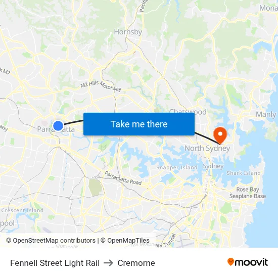 Fennell Street Light Rail to Cremorne map