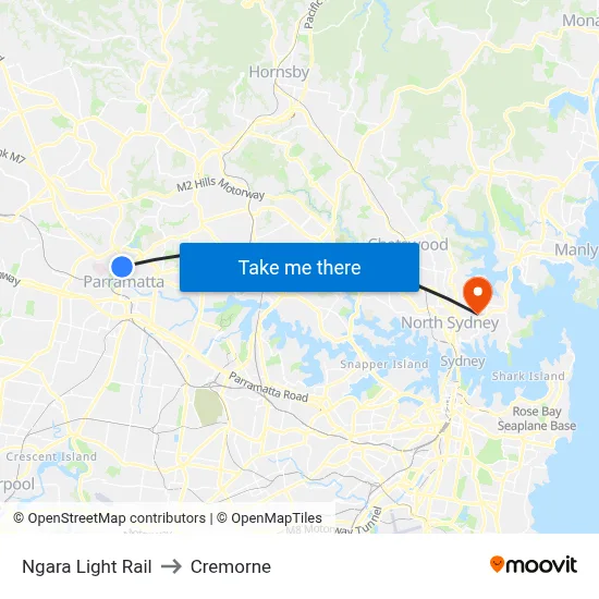 Ngara Light Rail to Cremorne map