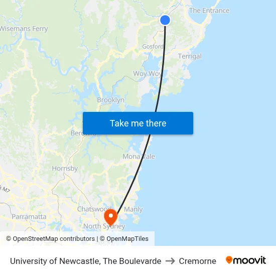 University of Newcastle, The Boulevarde to Cremorne map