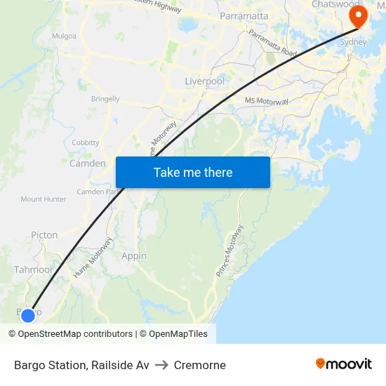 Bargo Station, Railside Av to Cremorne map