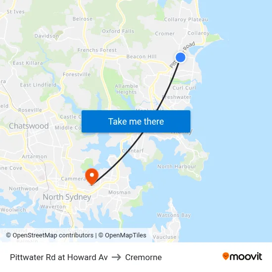 Pittwater Rd at Howard Av to Cremorne map