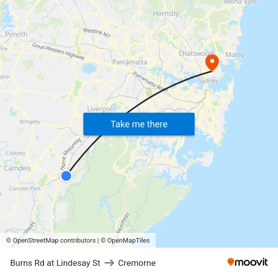 Burns Rd at Lindesay St to Cremorne map