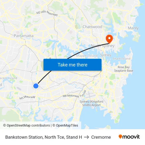 Bankstown Station, North Tce, Stand H to Cremorne map