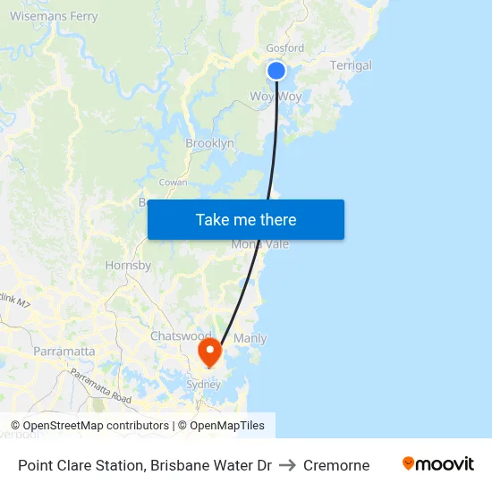 Point Clare Station, Brisbane Water Dr to Cremorne map