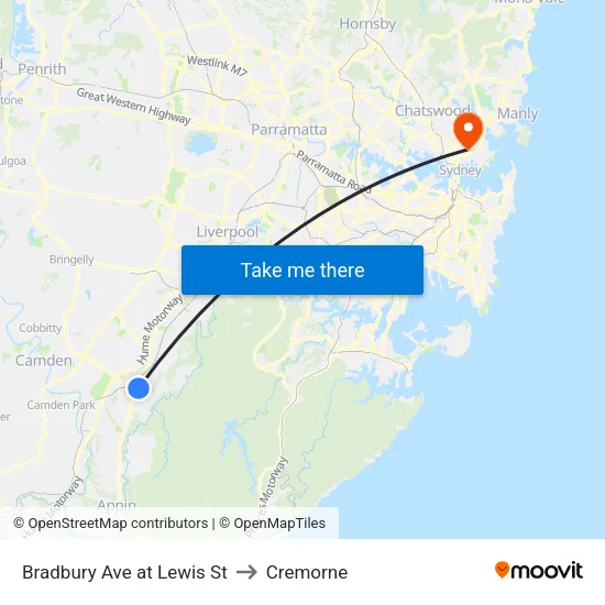 Bradbury Ave at Lewis St to Cremorne map