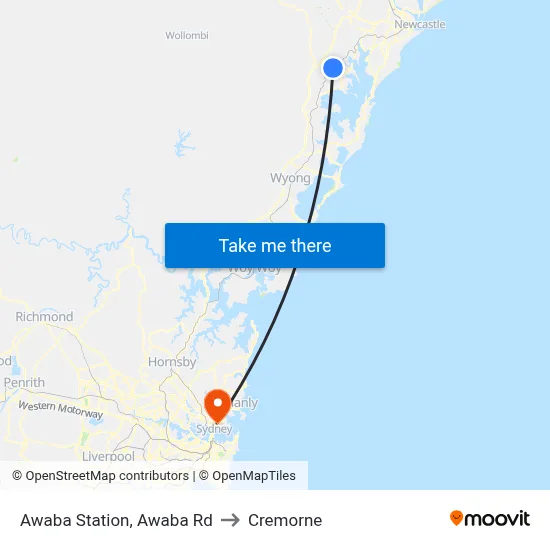 Awaba Station, Awaba Rd to Cremorne map