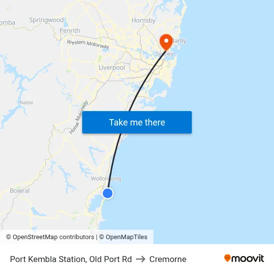 Port Kembla Station, Old Port Rd to Cremorne map