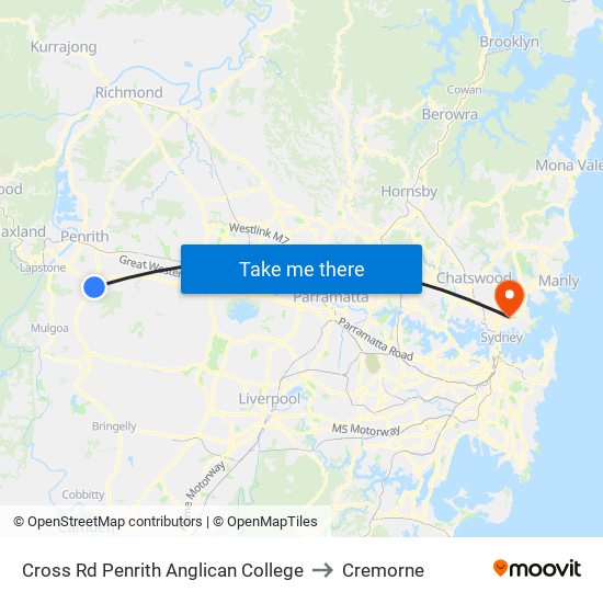 Cross Rd Penrith Anglican College to Cremorne map