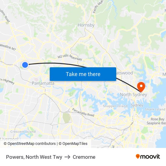 Powers, North West Twy to Cremorne map
