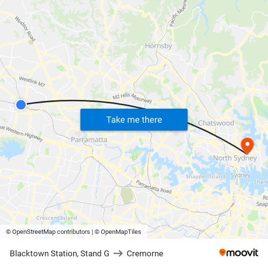 Blacktown Station, Stand G to Cremorne map