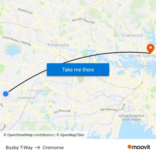 Busby T-Way to Cremorne map