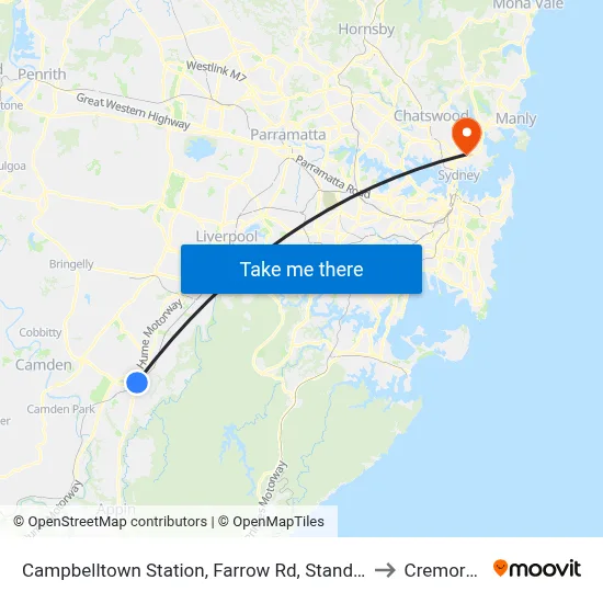 Campbelltown Station, Farrow Rd, Stand G to Cremorne map