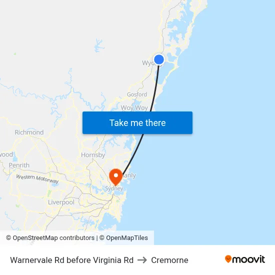 Warnervale Rd before Virginia Rd to Cremorne map