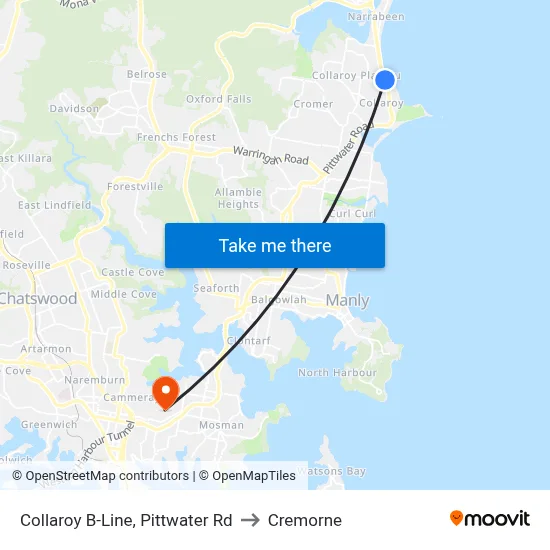 Collaroy B-Line, Pittwater Rd to Cremorne map