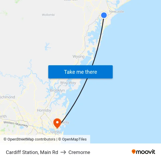 Cardiff Station, Main Rd to Cremorne map