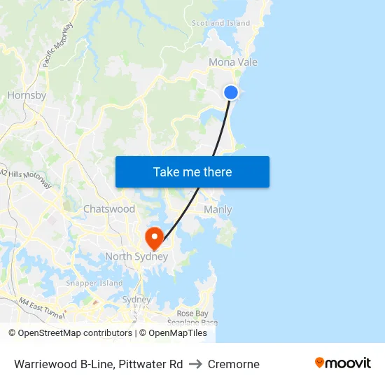 Warriewood B-Line, Pittwater Rd to Cremorne map