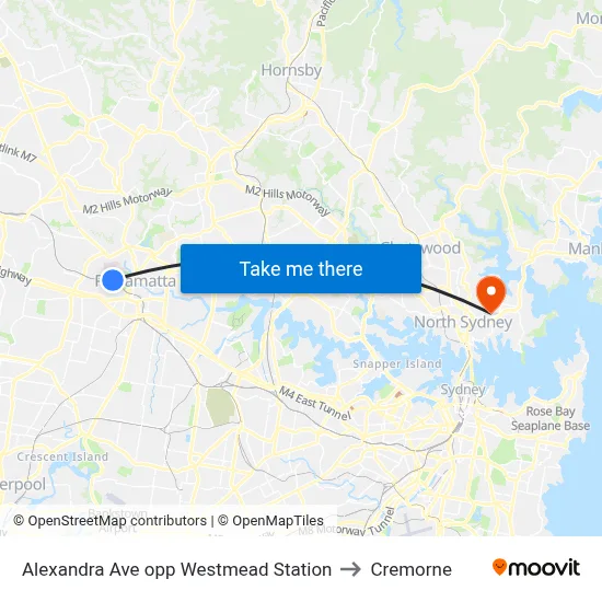 Alexandra Ave opp Westmead Station to Cremorne map