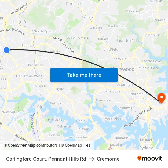 Carlingford Court, Pennant Hills Rd to Cremorne map
