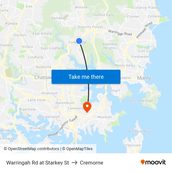 Warringah Rd at Starkey St to Cremorne map