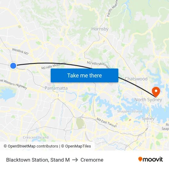 Blacktown Station, Stand M to Cremorne map
