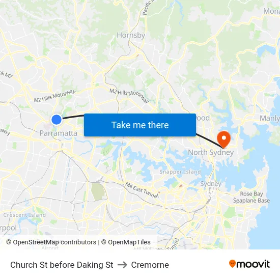 Church St before Daking St to Cremorne map