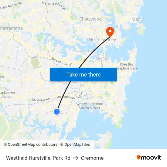 Westfield Hurstville, Park Rd to Cremorne map