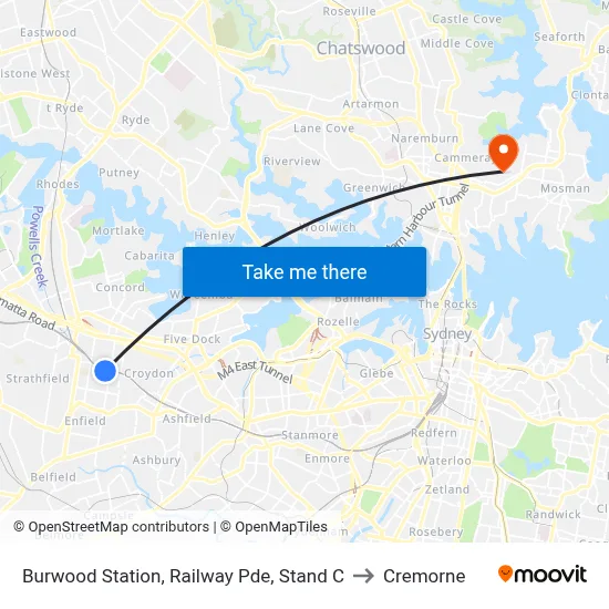 Burwood Station, Railway Pde, Stand C to Cremorne map