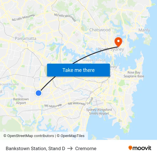 Bankstown Station, Stand D to Cremorne map