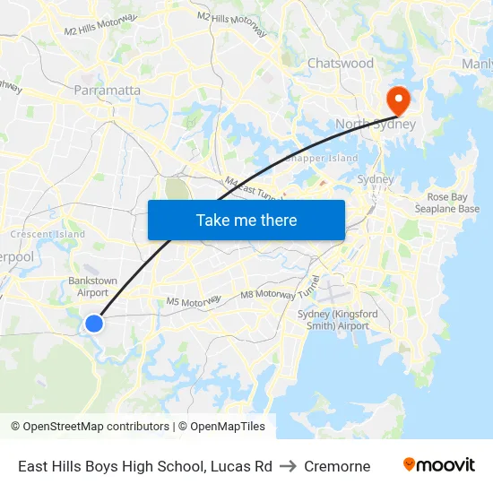 East Hills Boys High School, Lucas Rd to Cremorne map