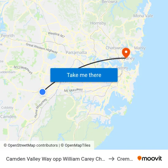 Camden Valley Way opp William Carey Christian School to Cremorne map