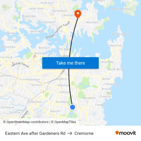 Eastern Ave after Gardeners Rd to Cremorne map