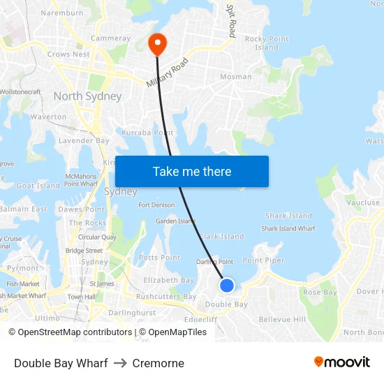 Double Bay Wharf to Cremorne map