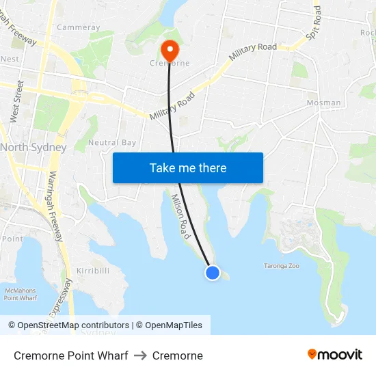 Cremorne Point Wharf to Cremorne map