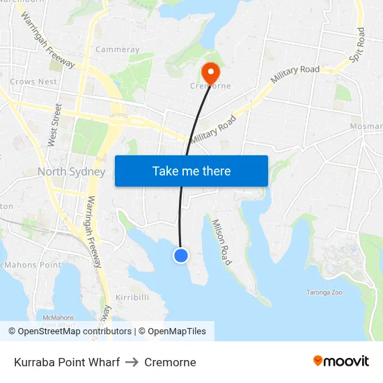 Kurraba Point Wharf to Cremorne map