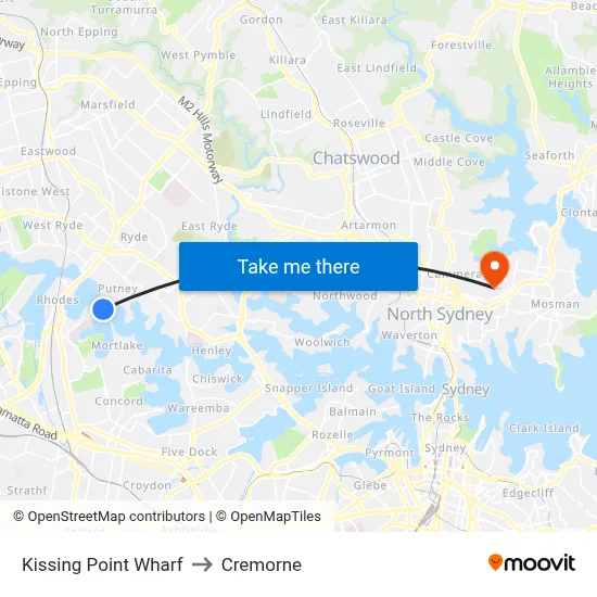 Kissing Point Wharf to Cremorne map