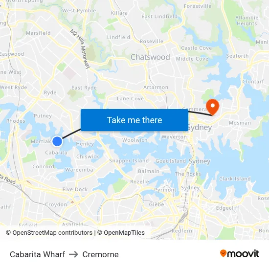 Cabarita Wharf to Cremorne map