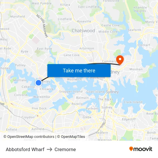 Abbotsford Wharf to Cremorne map