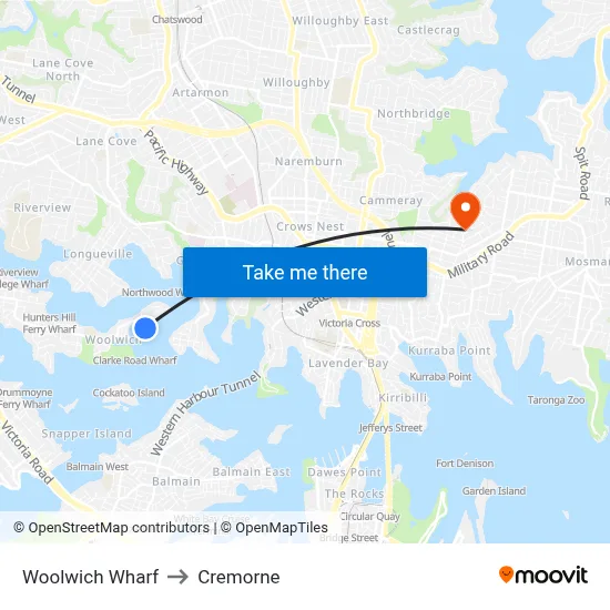 Woolwich Wharf to Cremorne map
