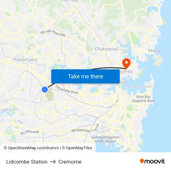 Lidcombe Station to Cremorne map