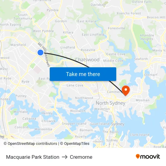 Macquarie Park Station to Cremorne map