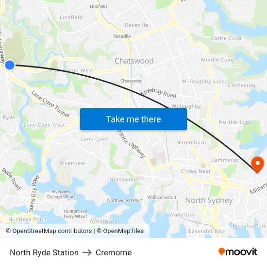 North Ryde Station to Cremorne map
