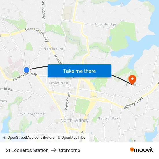St Leonards Station to Cremorne map