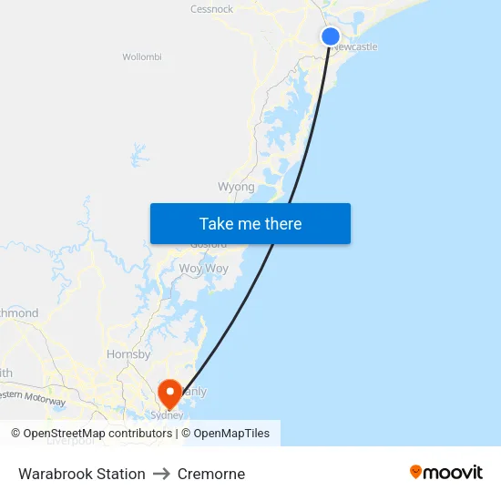 Warabrook Station to Cremorne map
